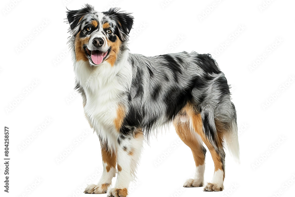 Charming Black, Brown, and White Australian Shepherd dog with Tongue Wagging
