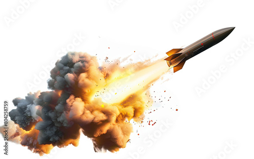 Launch of Ballistic rocket or Cruise missile isolated on white or transparent background