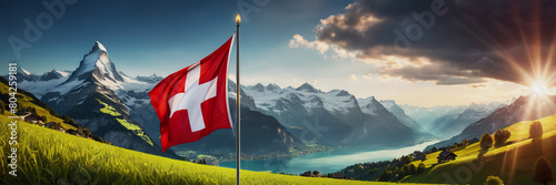 Celebrating the anniversary of Switzerland's Independence Day. The Swiss flag. nature of Switzerland