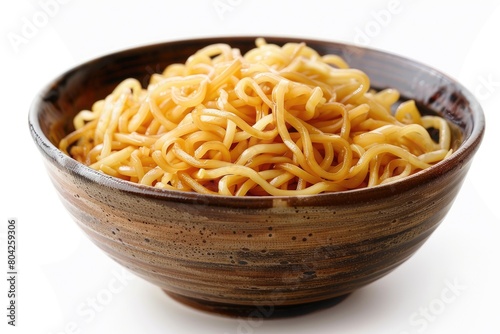 Noodles in a dish on a white, isolated backdrop. Generative Ai