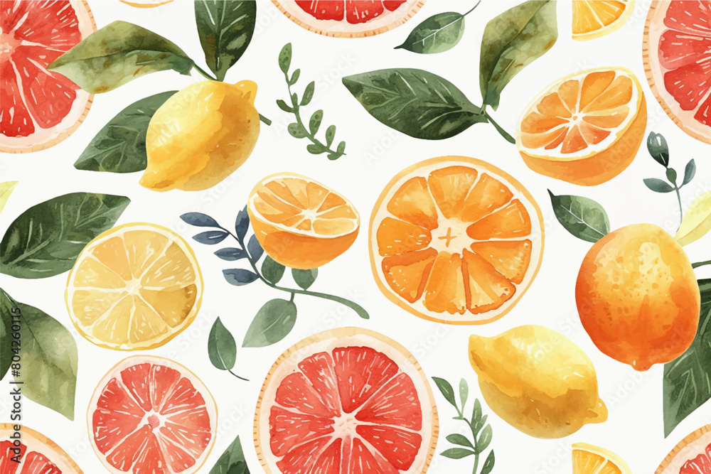 Watercolor fresh natural fruits healthy food seamless pattern vector illustration Watercolor fresh natural fruits healthy food seamless pattern vector illustration