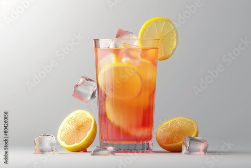 On a white background, a front view of a Peachy Pink Lemonade cocktail is isolated. Generative Ai
