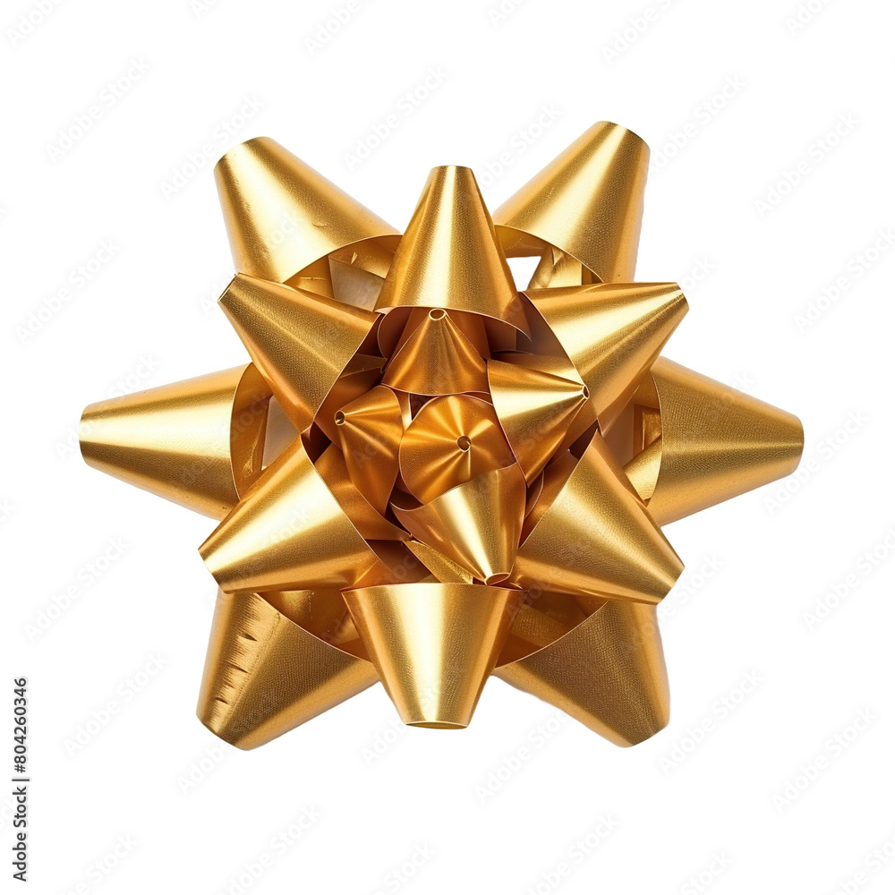 Gold star gift bow ribbon isolated on white or transparent background Gold star gift bow ribbon isolated on white or transparent background