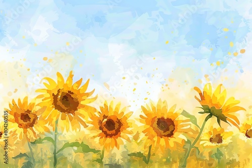 Sunflowers in vector format  watercolor look  bright yellows  straighton view
