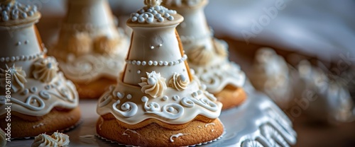 Liberty bell cookies with royal icing details , professional photography and light photo