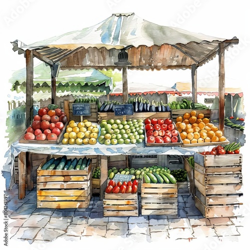 A watercolor illustration of Marketplace isolated on white background,