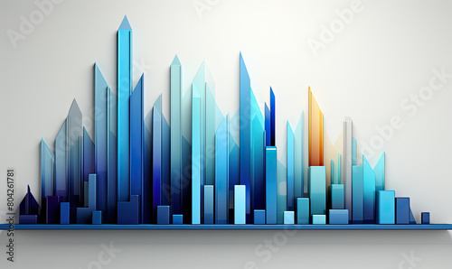 A 3D rendering of a cityscape made of blue and white blocks.