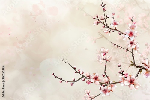 An elegant template with delicate cherry blossom branches in soft pink and ivory.