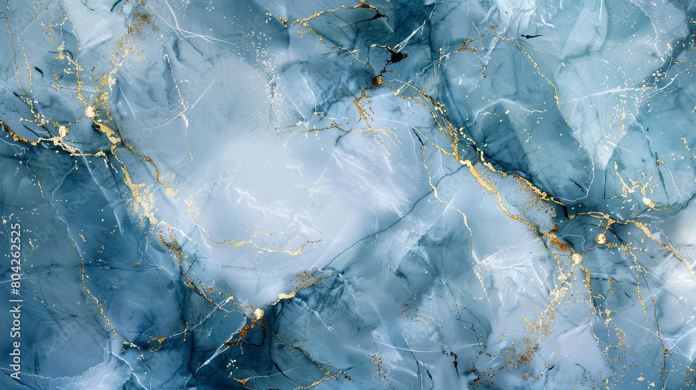 Naklejka premium Serene Blue and White Marble Texture with Gold Veins