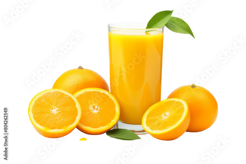 Citrus Symphony  A Glass of Orange Juice Amidst a Tangy Orchestra. On a White or Clear Surface PNG Transparent Background.