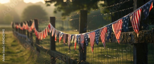 Patriotic bunting draped on fences. , professional photography and light photo