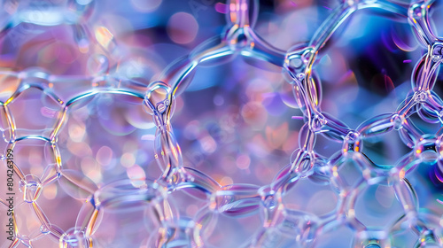 A close-up view of delicate, colorful bubbles forming intricate patterns, super realistic photo