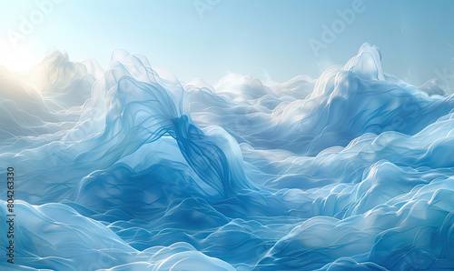 A painting of an icy landscape with blue and white colors. photo