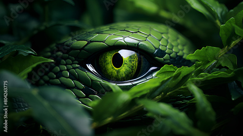 snake on tree green tree python dangerous snake Art, Icon, Hand Draw, Painted, Cartoon, Golden, 3D photo
