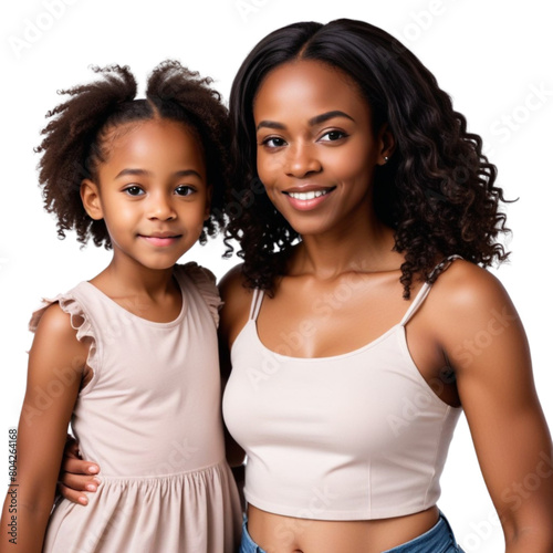 African mother and girl posing in studio on Isolated transparent background png. generated with AI