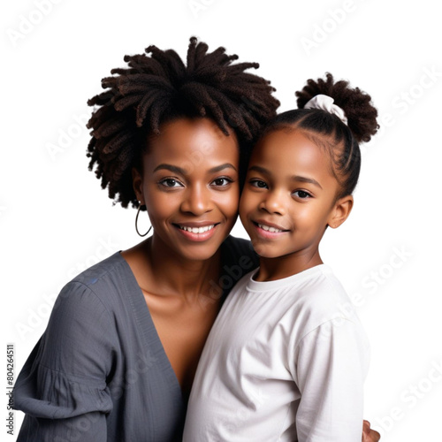 African mother and girl posing in studio on Isolated transparent background png. generated with AI