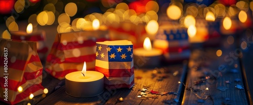 Patriotic paper bag luminaries with LED candles , professional photography and light
