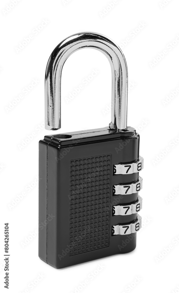 Unlocked steel combination padlock isolated on white Unlocked steel combination padlock isolated on white