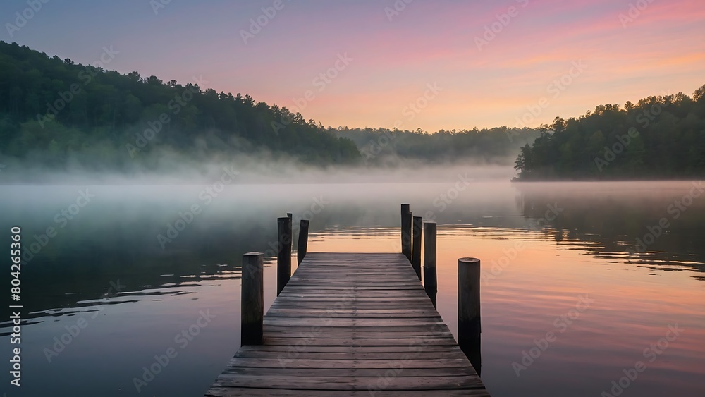 Fototapeta premium sunrise over lake Dawn Serenity Tranquil Lakeside Morning