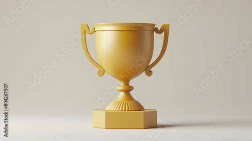 Gold trophy best champion award on success prize winner 3d background with golden reward victory competition cup or leadership achievement goal object and first place celebration championship concept.