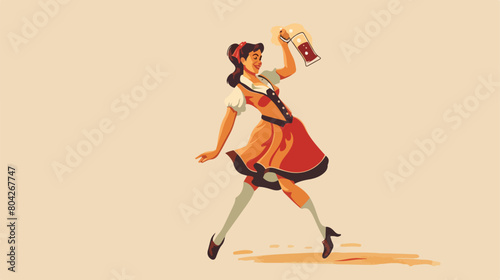 Beautiful Octoberfest waitress with beer dancing again