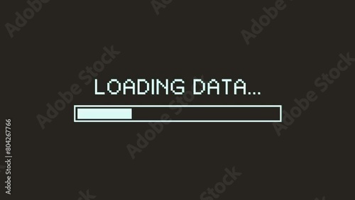 Computer Loading Bar With Glitch Effect/ Animation of a computer screen with loading bar processing and noise and glitch effects