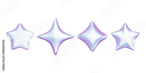 3d holographic stars. Purple chrome geometric y2k shape for futuristic and techno designs. Metallic cosmic and sky symbol render. Vector illustration. Galaxy sticker, metal icon.
