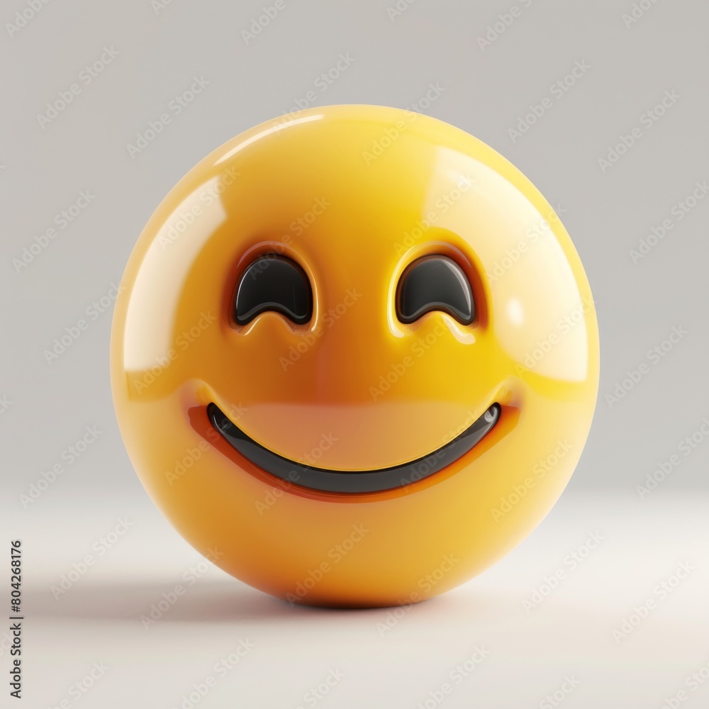 Fototapeta premium Shiny Smiling Face Emoticon Illustration on Neutral Background.