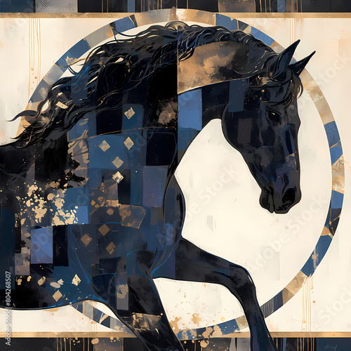 A captivating stock image of an abstract horse made from intricate metallic textures. This striking piece showcases the beauty and majesty of this magnificent creature through a unique artistic