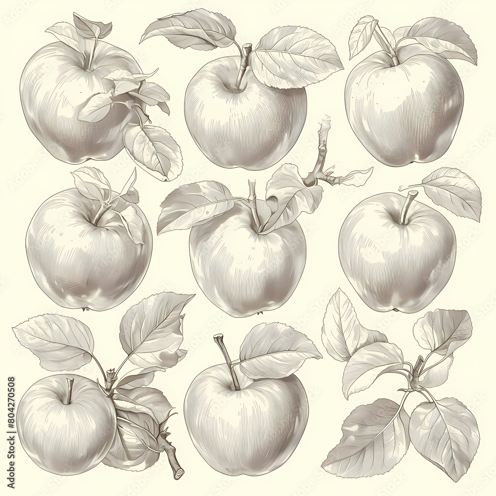 Complete Vintage Apple Engraving Collection: 19 Artistic Illustrations of Different Apple Varieties Perfect for Historical and Culinary Projects