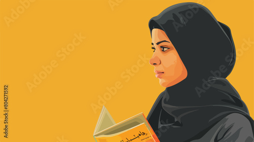 Beautiful young Muslim woman in hijab with magazine