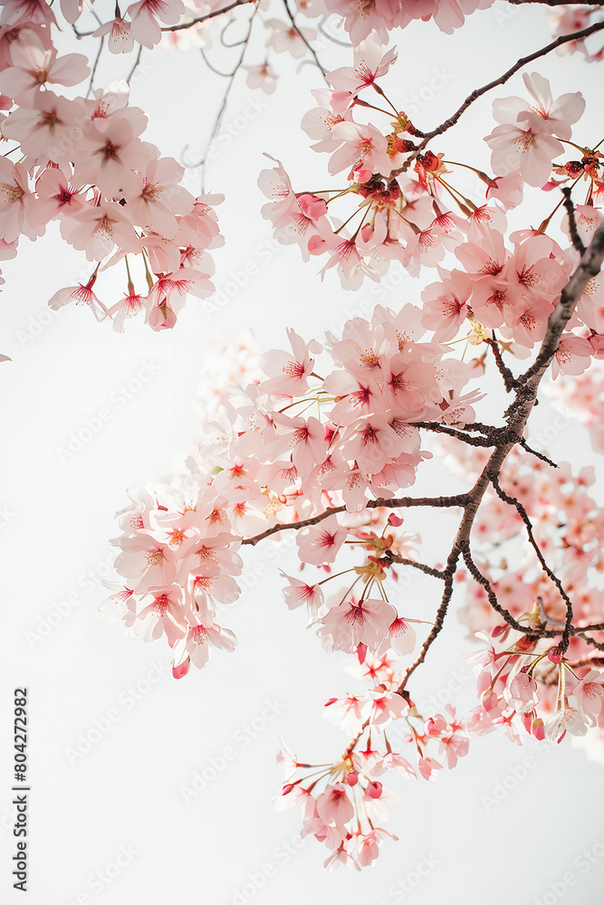 Cherry Blossoms in Bloom Against Clear Sky - Peaceful Park Setting Cherry Blossoms in Bloom Against Clear Sky - Peaceful Park Setting
