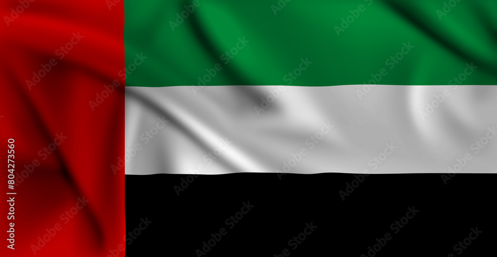 UAE flag covering the frame is waving in the wind. United Arab Emirates flag UAE flag covering the frame is waving in the wind. United Arab Emirates flag