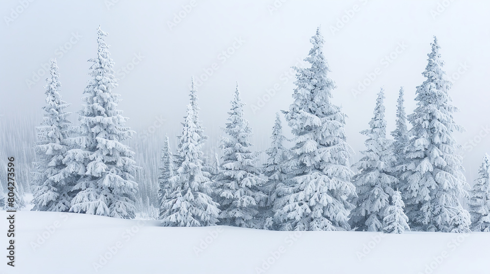 Winter Wonderland with Snow-Covered Pine Trees