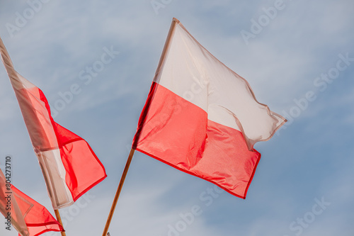 Flaga polski powiewająca na wietrze