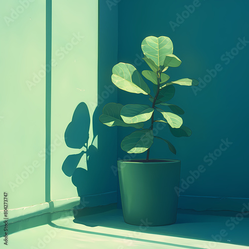 Soothing Indoor Environment with a Potted Plant in a Sunlit Room
