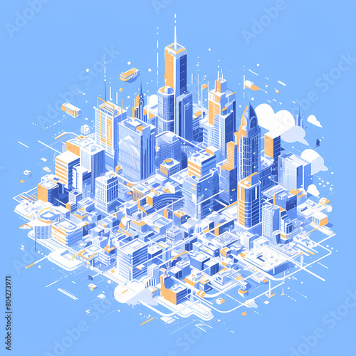 Illustration of a Cybersecure Intelligent Urban Skyline, Perfect for Tech-Futuristic Concepts and Marketing Materials photo