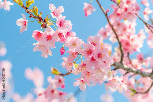 Cherry Blossom Trees in Full Bloom Against Spring Sky