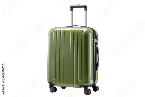 Rolling Into Spring: A Green Suitcases Journey. On a White or Clear Surface PNG Transparent Background.