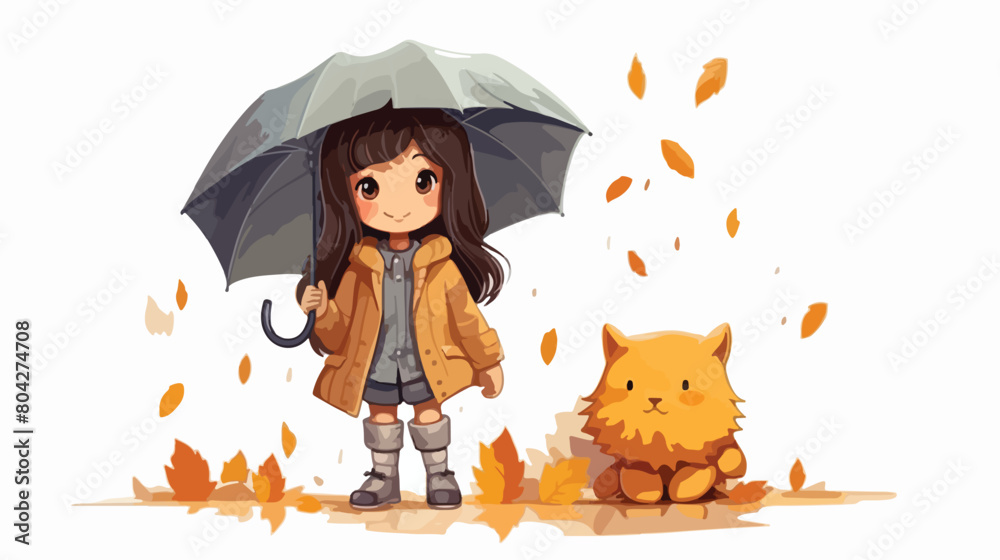 Fashionable little girl in autumn clothes and with