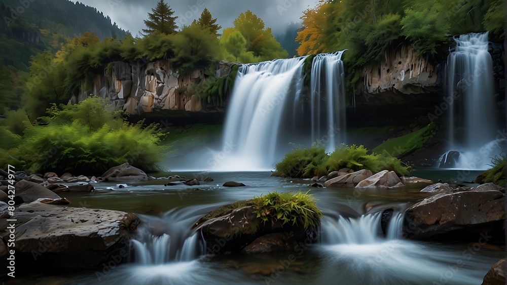 Obraz premium waterfall in the forest Nature's Masterpiece Breathtaking Landscape 