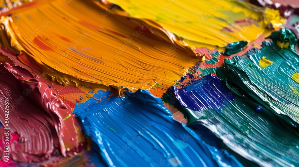 Vibrant Oil Paint Strokes on Canvas Close-Up