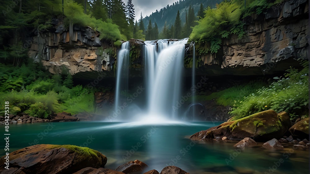 Fototapeta premium waterfall in the forest Nature's Masterpiece Breathtaking Landscape 