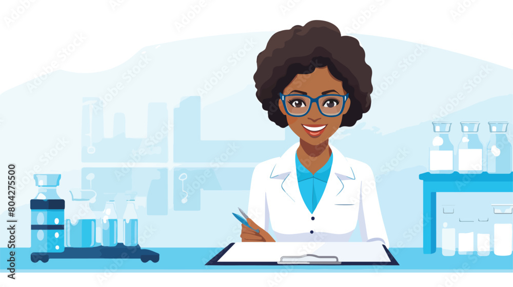 Female African-American chemist with test tube and