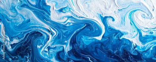 Fluid art background with swirls of blue and white  mimicking a calm sea texture