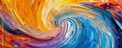 Intense swirls and loops of colorful brush paint form a mesmerizing abstract artwork