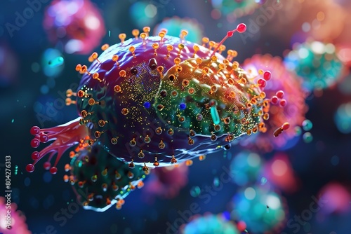 A 3D representation of the hepatitis virus and the human liver. Generative Ai