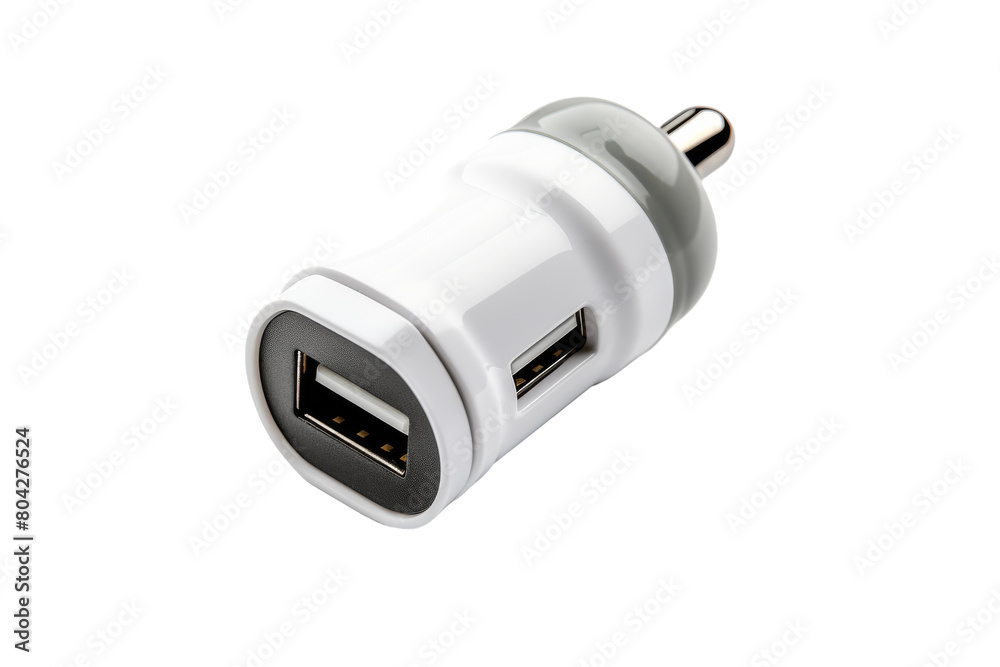 Electrifying Alchemy: The White Car Charger Miracle. On a White or Clear Surface PNG Transparent Background. Electrifying Alchemy: The White Car Charger Miracle. On a White or Clear Surface PNG Transparent Background.