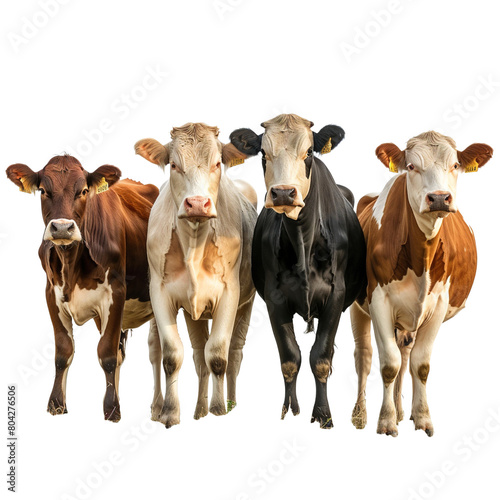 Group of cows isolated on white or transparent background