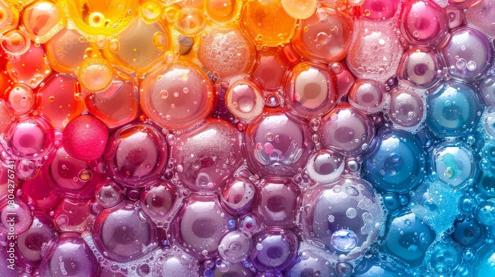 Water Bubbles Close Up on Rainbow Background